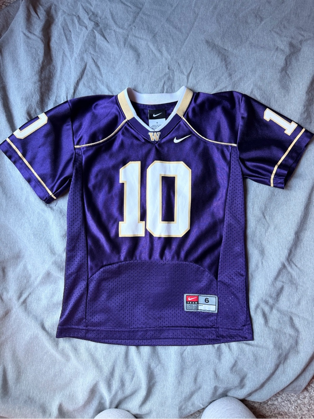 Nike Kids Purple Football Jersey with White & Gold Accents, Number 10